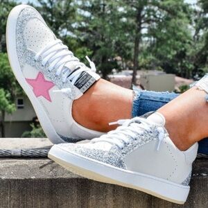 Vintage Havana Becka White Silver Glitter Sneakers Pink Star Sz 11 Leather Shoes